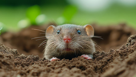 Curious Mole Emerging From Underground Burrow Close-Up of Wildlife in Its Natural Habitatの素材