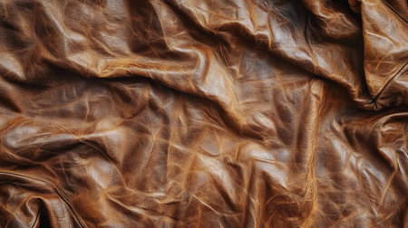 Rough And Tumble Abstract Texture Of Distressed Brown Leather Hides, Crumpled And Weatheredの素材