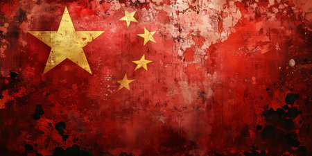 Grunge Texture Flag of China with Weathered Distressed Look for Designs and Backgrounds.の素材