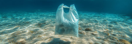 Plastic Pollution Under The Waves A Floating Plastic Bag Captures The Sad State Of Oceans.の素材