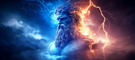 Ancient God of Thunder and Storms Zeus Ruling the Heavens in a Dramatic Sky Display of Powerの素材