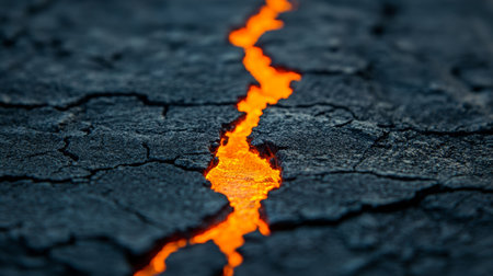 Molten Lava Crack, Extreme Close-up, Glowing Orange, Vibrant Color, Volcanic Landscapeの素材