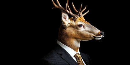 Deer in a Suit A Striking Portrait of Wildlife and Human Attire in Surreal Juxtapositionの素材