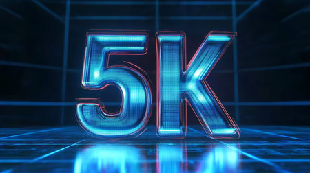 Glowing 3D Number 5K on Futuristic Blue Digital Abstract Background, Technology Conceptの素材