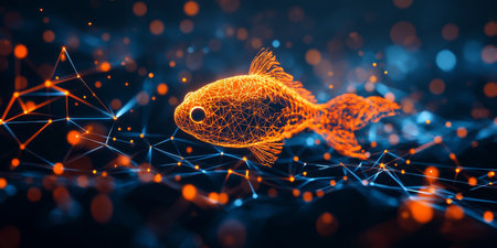 Digital Goldfish, A Symbol of Technology, Innovation, and futuristic network cyberspaceの素材