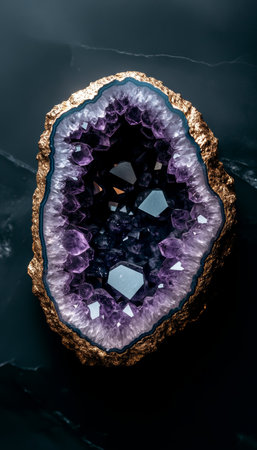 Luxury Amethyst Geode Deep Purple and White Crystal Formation With An Intricate Patternの素材