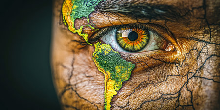 Global Vision World Map in Human Eye for World Sight Day, Environmental Awareness, Climate Changeの素材