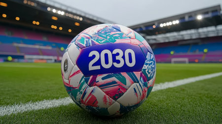 Soccer Ball on Field, Year 2030, Symbolizing Future Football Championship, Sport Eventの素材
