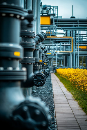 Industrial Pipeline System A Comprehensive View of Complex Pipework in a Modern Facilityの素材