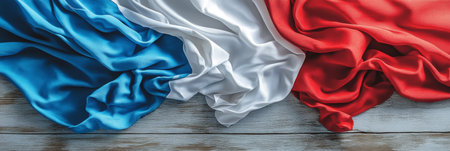 French Flag, The National Flag of France. Blue, White, and Red Colors. French Flag with folds.の素材