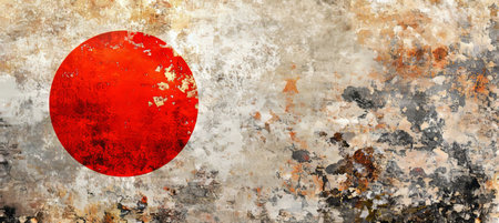 Grunge Flag of Japan on a Distressed Concrete Wall Texture A Patriotic Background with Copy Spaceの素材