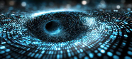 Digital Vortex A Swirling Abstract of Blue Binary Code Representing Data Flow and Technologyの素材