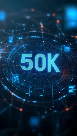 50K Digital Milestone Celebrating Achievement in Technology, Innovation, and Online Growth.の素材