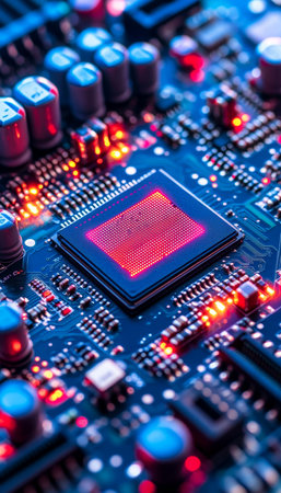 Modern AI Chip on Motherboard Electronic Components, Advanced Technology, and Innovation.の素材