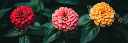 Vibrant Zinnia Blooms, Colorful Summer Garden Flowers, Floral Close-Up, Natural Beautyの素材