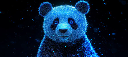 Futuristic Holographic Panda in Digital Space, Illustrating Modern Technology and Innovationの素材