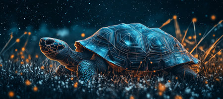 Futuristic Tortoise Navigating a Digital Landscape A Fusion of Technology and Natureの素材