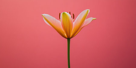Single Elegant Lily Flower on a Vibrant Pink Background Floral Minimalism with Copy Spaceの素材