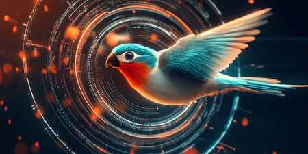 vibrant Holographic Parrot in Digital Space A Striking Fusion of Nature and Technology.の素材