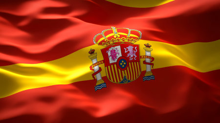 Waving Flag of Spain A Symbol of Spanish Pride And Heritage with Bold Colors - 3D Render.の素材