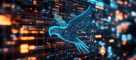Holographic Blue Bird in Cyberspace An Abstract Representation of Technology Innovation.の素材