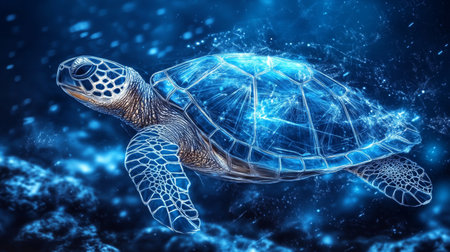 Holographic Sea Turtle, Digital Wildlife, Glowing Aquatic Life, Futuristic Ocean Technologyの素材