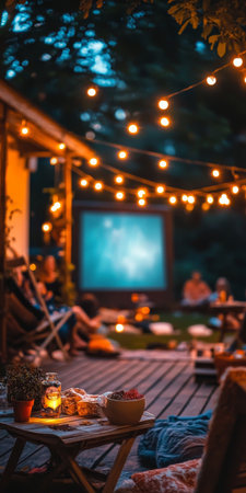 Outdoor Movie Night, Under the Stars A Backyard Cinema Experience with Family and friendsの素材