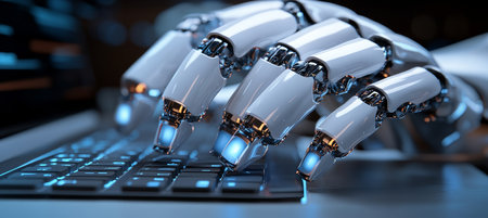 Advanced Robotic Hand Typing on a Laptop Keyboard Artificial Intelligence in Action.の素材