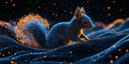 Glowing Trails A Futuristic Blue Squirrel Embraces Technology in a Digital Era of Innovationの素材