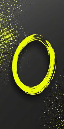 Neon Yellow Color Geometric Circle On Dark Black Background With Sparkling Glitter Textureの素材