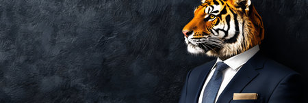 Tiger in a Suit A Striking Portrait of Animal and Human Traits Against a Dark Backgroundの素材