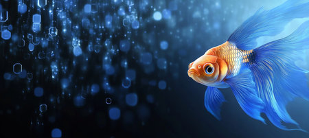 Futuristic Aquatic A Blue Holographic Goldfish Swimming through Digital Space Embracing Technologyの素材