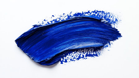 Blue Oil Paint Brush Strokes Texture, Isolated Brushstroke On White Background With Clipping Path.の素材