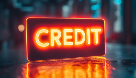 Orange Neon, Glowing Credit Sign On Abstract Background, For Finance And Security Conceptの素材