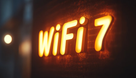 WiFi 7 Neon Sign Next Generation Wireless Technology Highlighting Fastest Connection Speedの素材