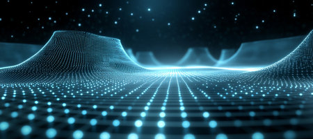 Abstract Blue Glowing Digital Network Connection Technology, Big Data Transferring Loop Backgroundの素材