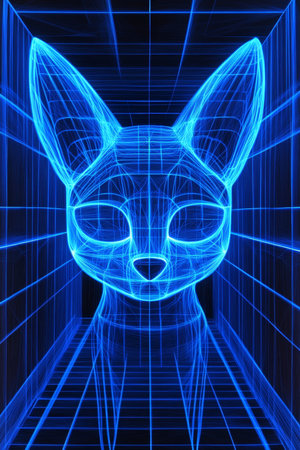 Wireframe Model of a Cat Futuristic Digital Pet Concept,. Innovation in 3D Visualizationの素材