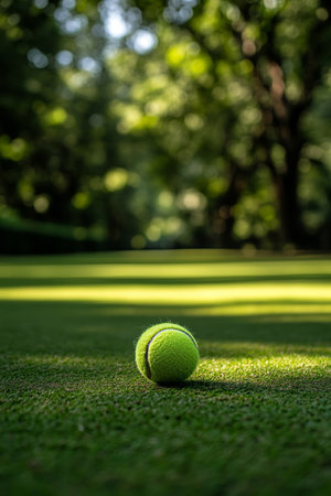 New Tennis Ball On Green Grass Court, Tournament Sport Competition. Summer, Sport Wallpaperの素材