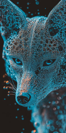 Blue Holographic Fox in Digital Space, Representation of Modern Technology and Innovationの素材