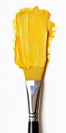 Yellow Paint Brush Stroke, Abstract Yellow Brushstrokes on White Background, Isolated Paint Smearの素材