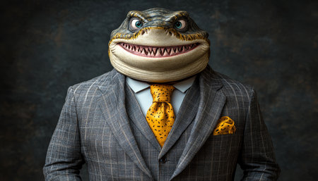 Portrait of an Anthropomorphic Shark in a Business Suit, Surreal Animal Human Hybrid Conceptの素材