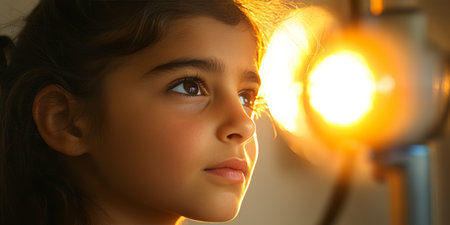 Young Girl s Profile Illuminated In Warm Light With a Look of Hope, Close-Up Portraitの素材
