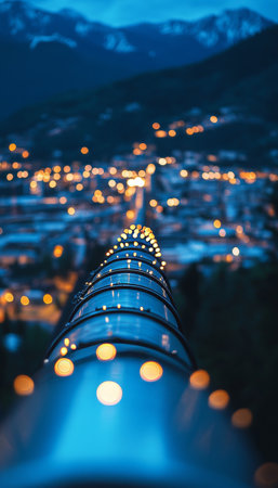 Twinkling City Lights From Above. A Unique Perspective on Urban Landscape at Twilight.の素材