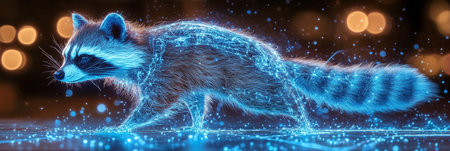 Blue Holographic Raccoon In Digital Space, Representing Modern Technology And Futuristic Wildlifeの素材
