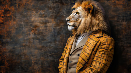 Majestic Lion in Profile, Sporting a Dapper Suit, Anthropomorphic Portrait, Animal Human Hybridの素材