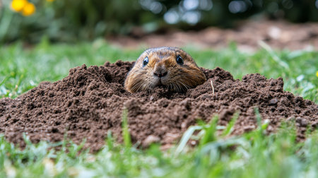 Curious Critter A Pocket Gopher Emerges From Its Burrow, Surrounded By Freshly Dug Earthの素材