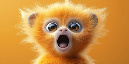 Surprised Golden Monkey with Open Mouth and Big Eyes, Isolated Against a Vibrant Yellow Background.の素材
