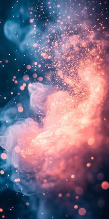 Pink and Blue Ethereal Abstract with Whimsical Cloud-like Formations and Soft Bokeh Effects.の素材