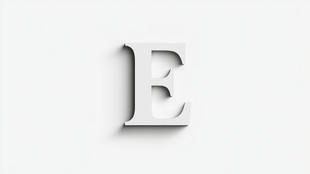 3D Letter E - Modern, minimalist font design, uppercase, isolated on white background.の素材