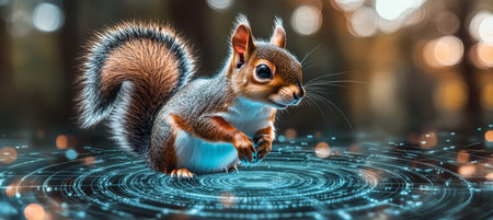 Curious Squirrel Embraces a Digital World Nature Meets Technology in Stunning Visual.の素材
